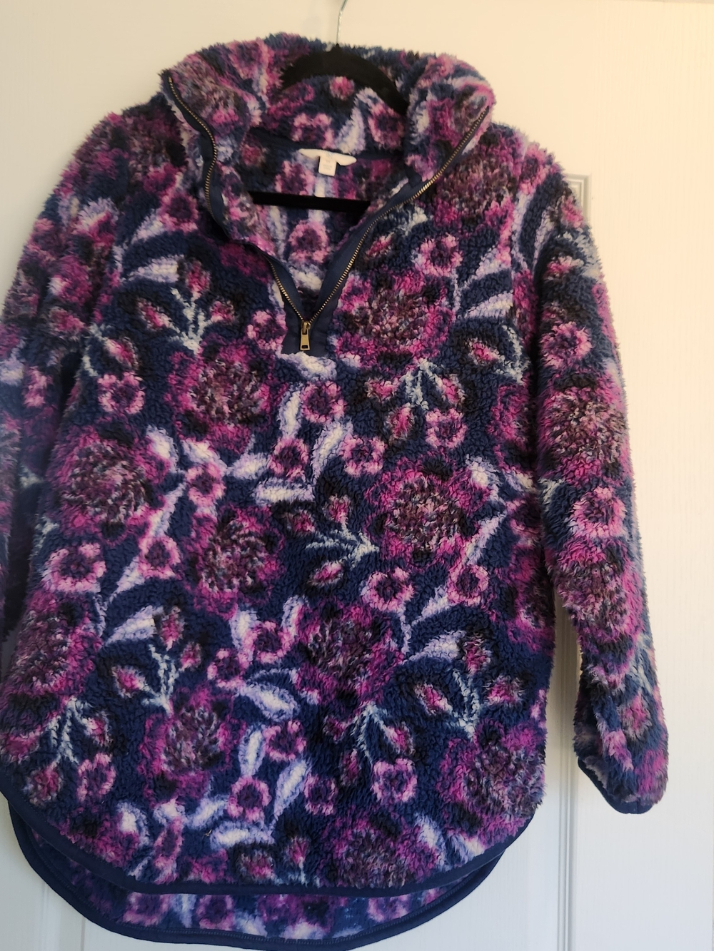 Terra & Sky Womens Purple Floral Fuzzy Half-Zip Pullover 0X EUC